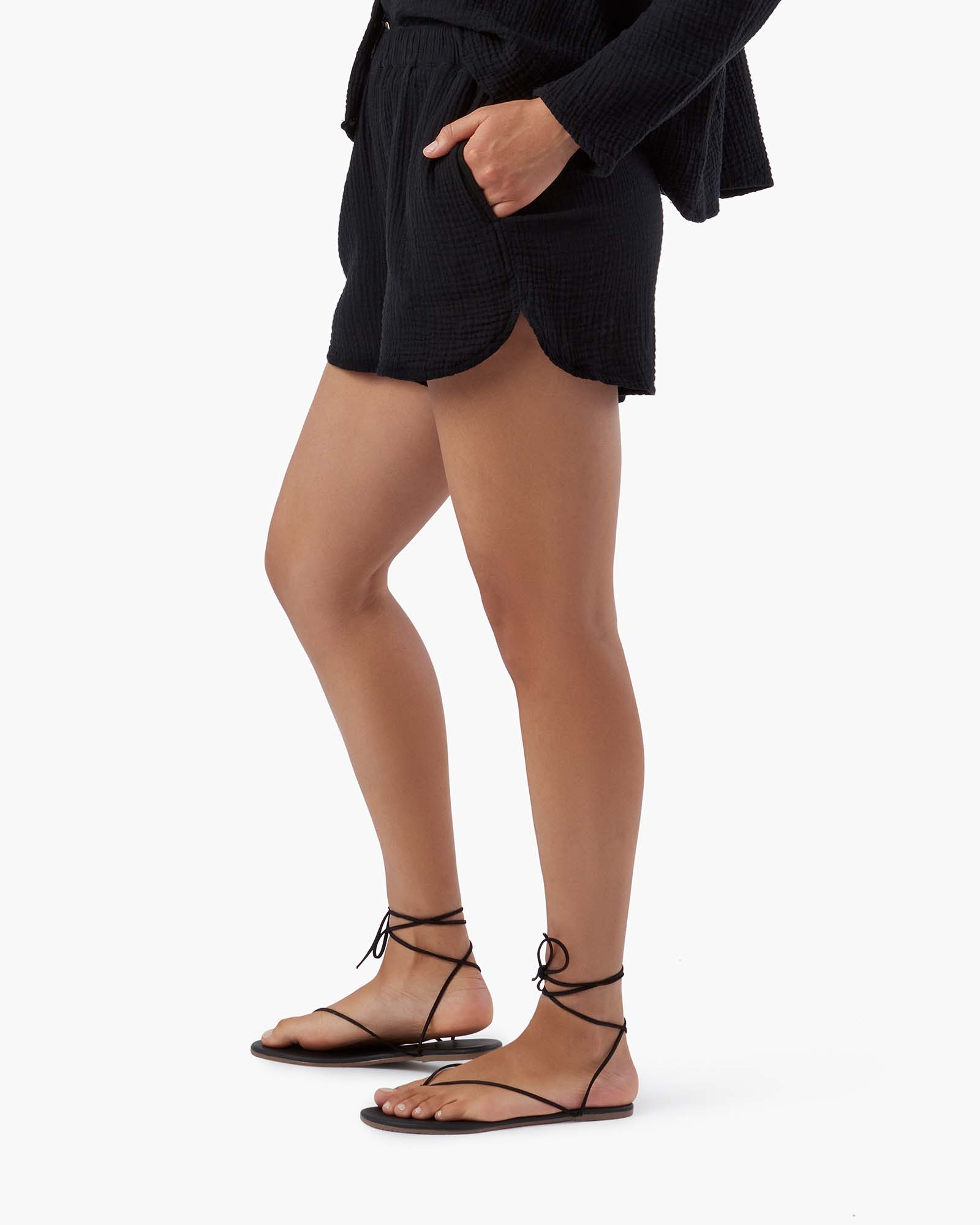 Women's TKEES Gauze Shorts Black | 98237WFRD