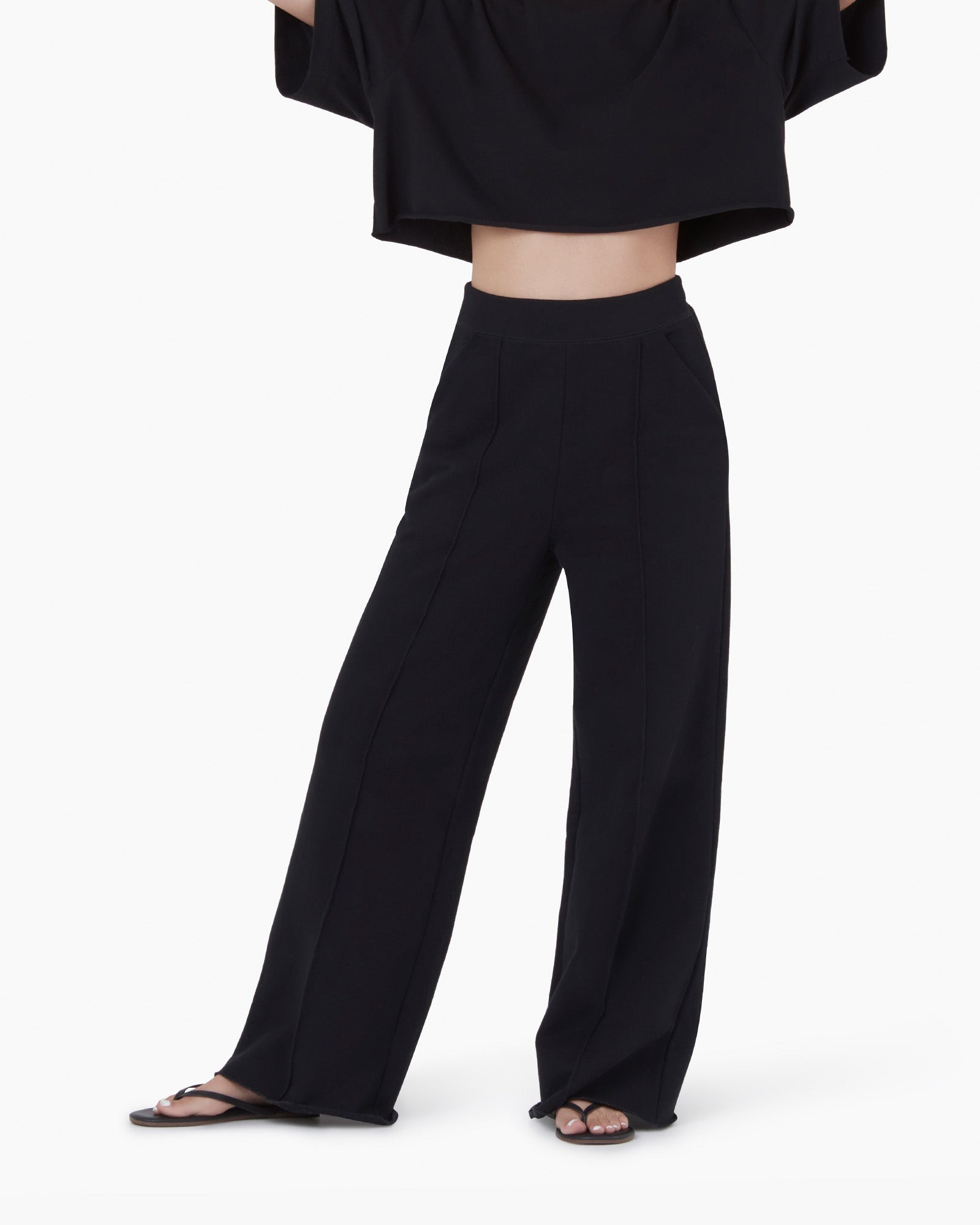 Women's TKEES Raw Edge Wide Leg Pants Black | 61492BXCY