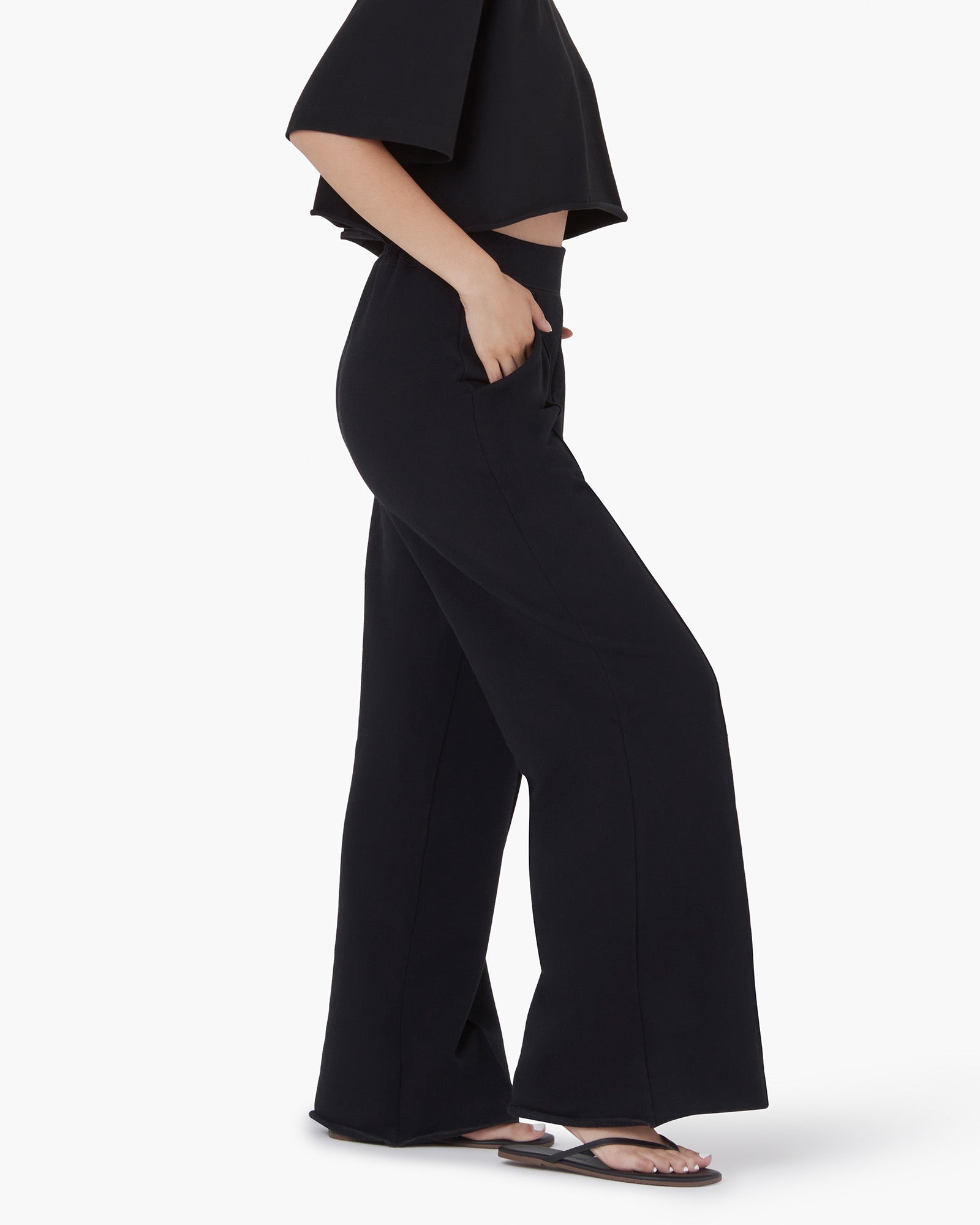 Women's TKEES Raw Edge Wide Leg Pants Black | 61492BXCY