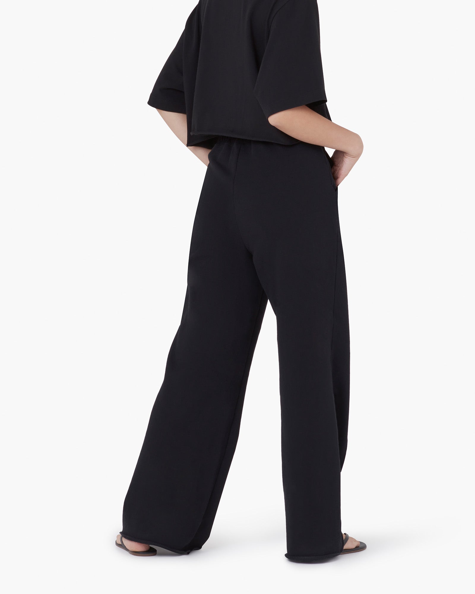 Women's TKEES Raw Edge Wide Leg Pants Black | 61492BXCY